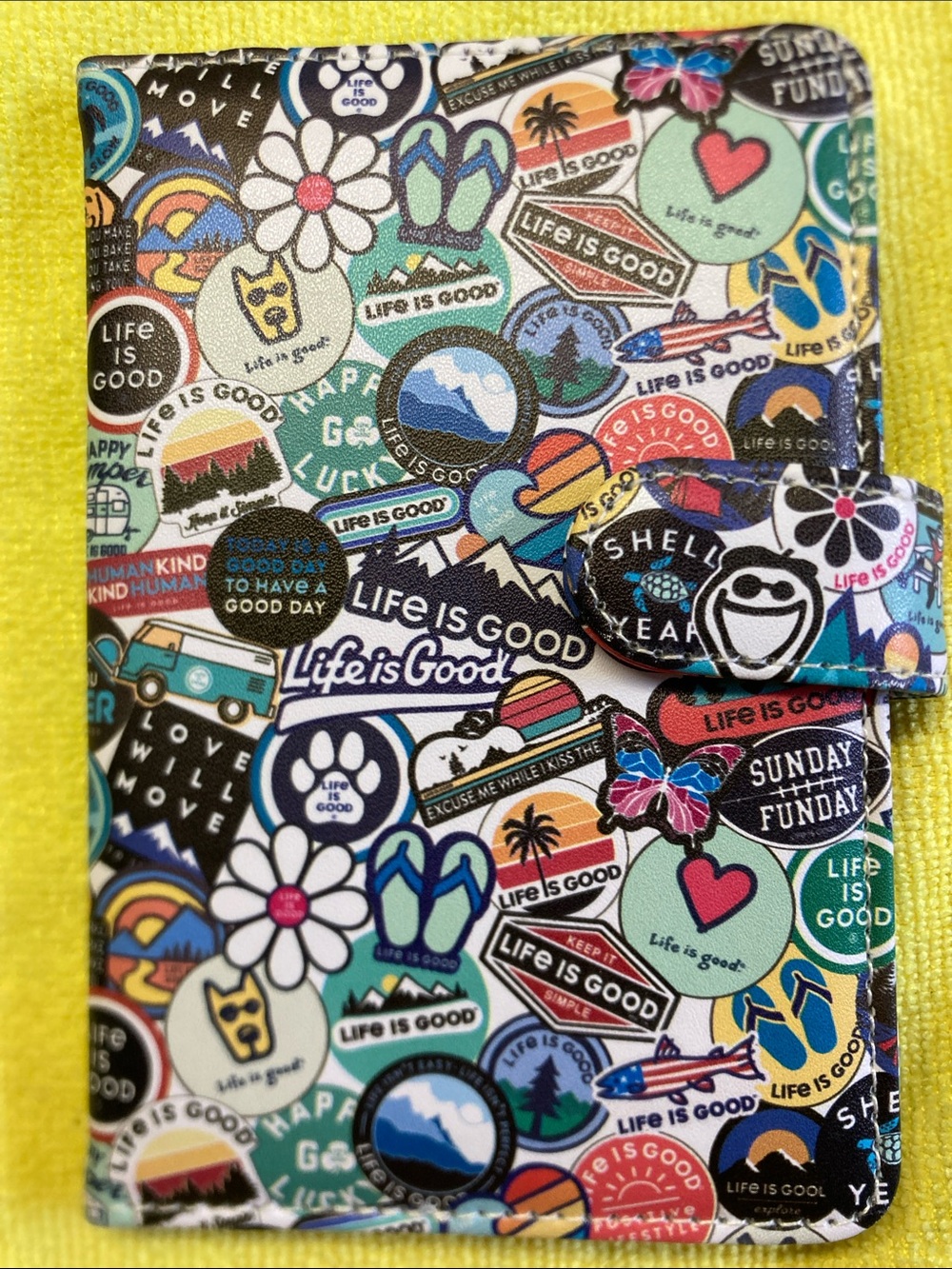Life Is Good Multi-Color Patchwork Badge Print Passport &ID holder America